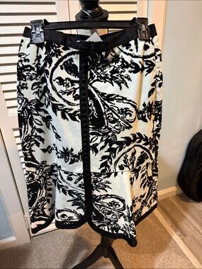 Anthropologie Black and White Patterned A-Line Skirt
